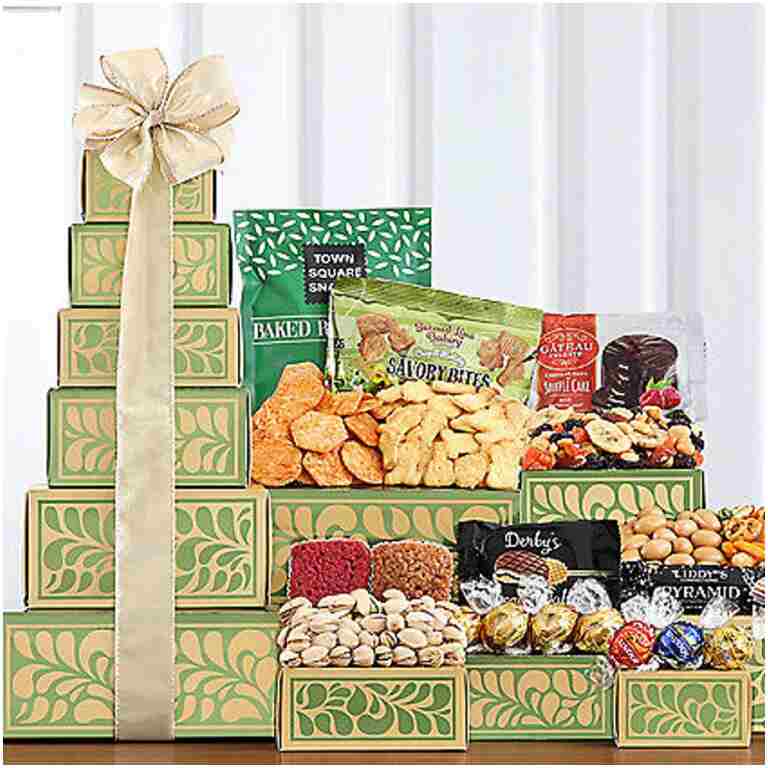 Golden Delights: Nuts & Sweets Gift Tower
