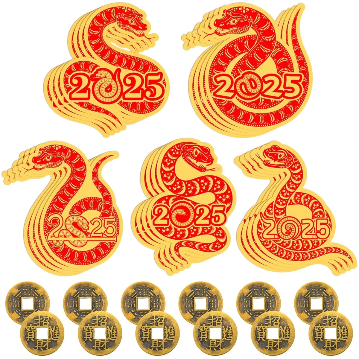 100 Pcs Chinese New Year Scratch Off Cards 2025 Year of The Snake Fortune Cards with 25 Chinese New Year Coin Chinese Decorations Money Good Luck Charms for Party Games Culture...