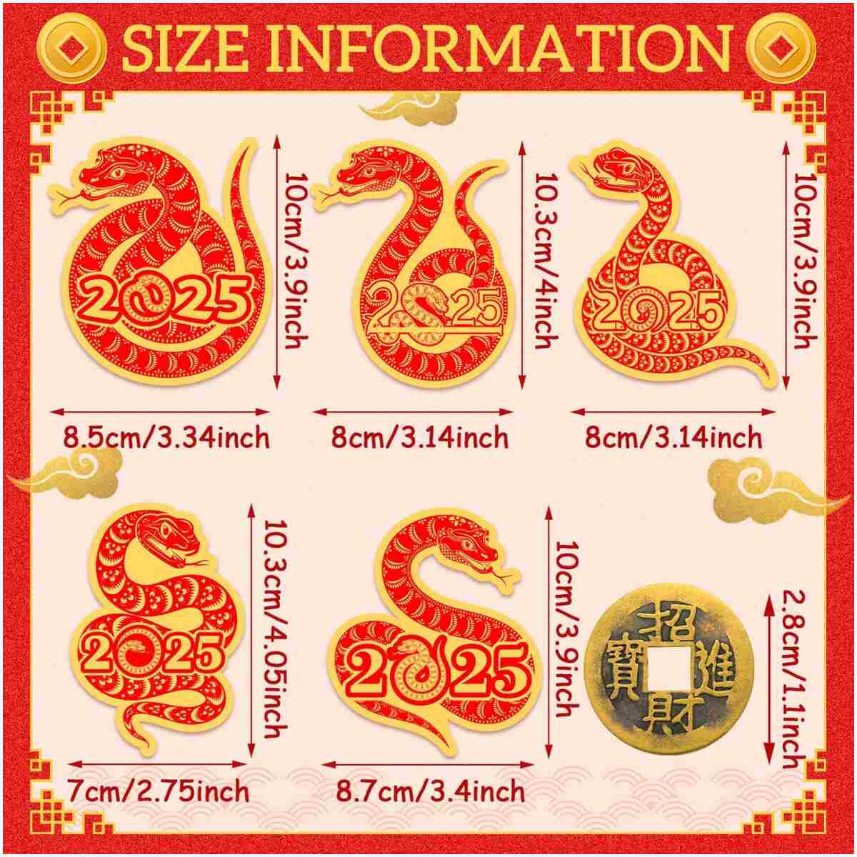 100 Pcs Chinese New Year Scratch Off Cards 2025 Year of The Snake Fortune Cards with 25 Chinese New Year Coin Chinese Decorations Money Good Luck Charms for Party Games Culture...