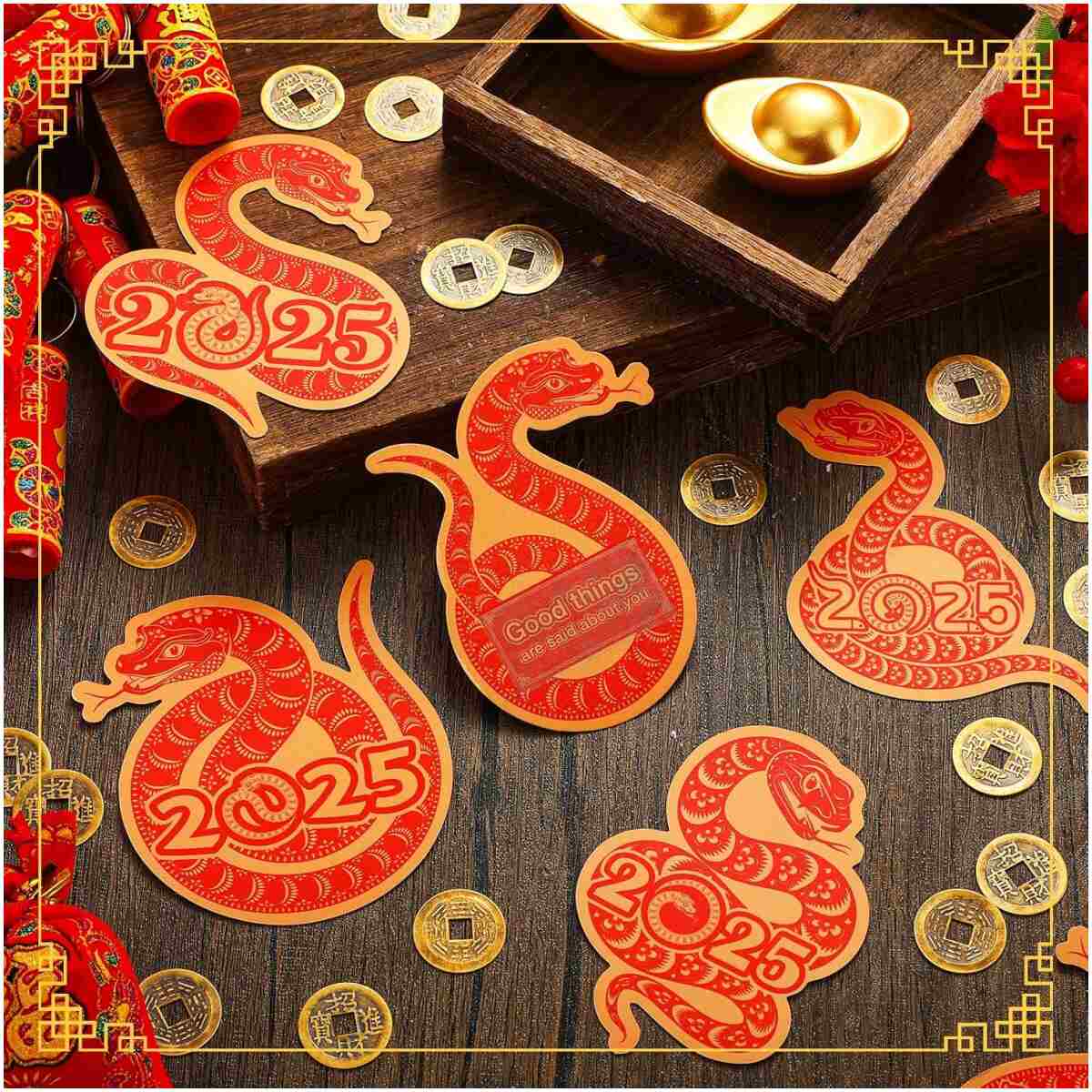 100 Pcs Chinese New Year Scratch Off Cards 2025 Year of The Snake Fortune Cards with 25 Chinese New Year Coin Chinese Decorations Money Good Luck Charms for Party Games Culture...