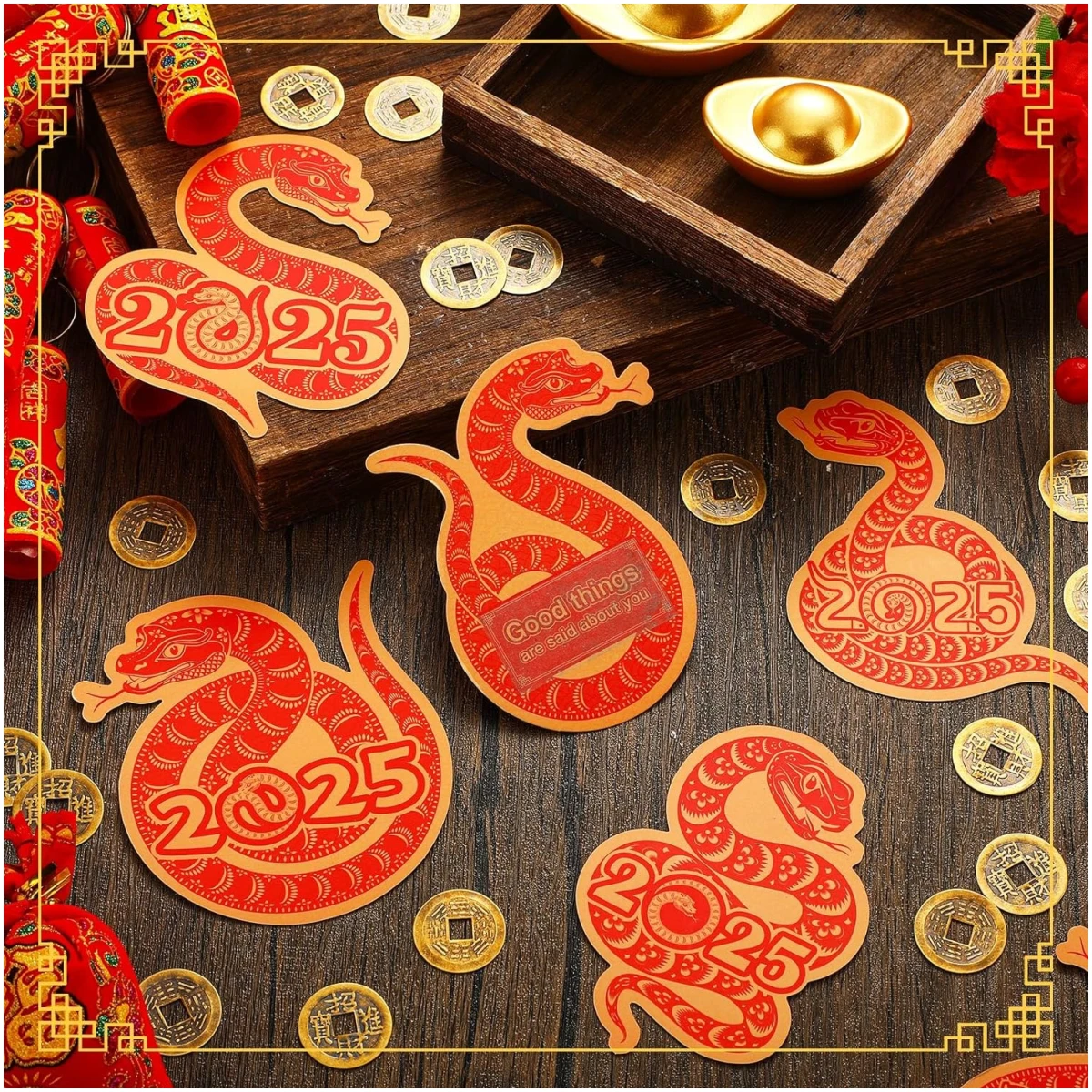 100 Pcs Chinese New Year Scratch Off Cards 2025 Year of The Snake Fortune Cards with 25 Chinese New Year Coin Chinese Decorations Money Good Luck Charms for Party Games Culture...