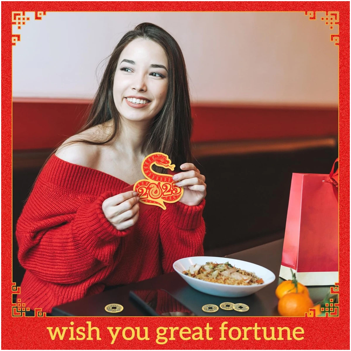 100 Pcs Chinese New Year Scratch Off Cards 2025 Year of The Snake Fortune Cards with 25 Chinese New Year Coin Chinese Decorations Money Good Luck Charms for Party Games Culture...