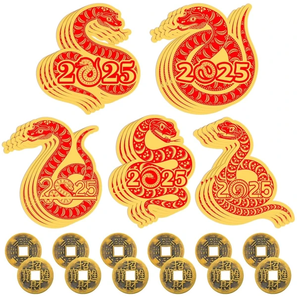 100 Pcs Chinese New Year Scratch Off Cards 2025 Year of The Snake Fortune Cards with 25 Chinese New Year Coin Chinese Decorations Money Good Luck Charms for Party Games Culture...