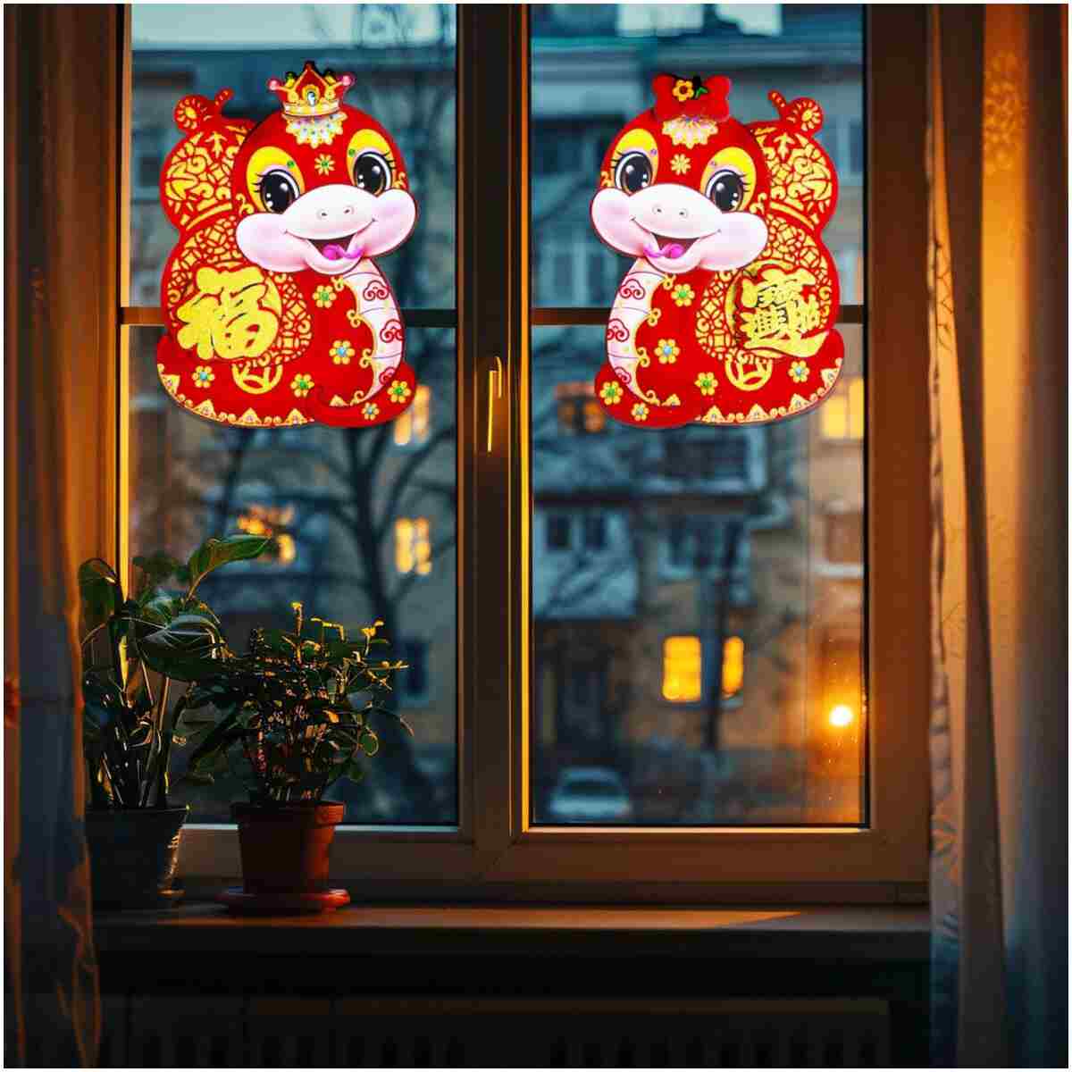 2 PCS Chinese New Year Decorations 2025, Lunar New Year Zodiac Snake Door Sticker Decorative Couplet for Home Restaurant Store Party, Spring Festival Window Cling Decal for Wall...