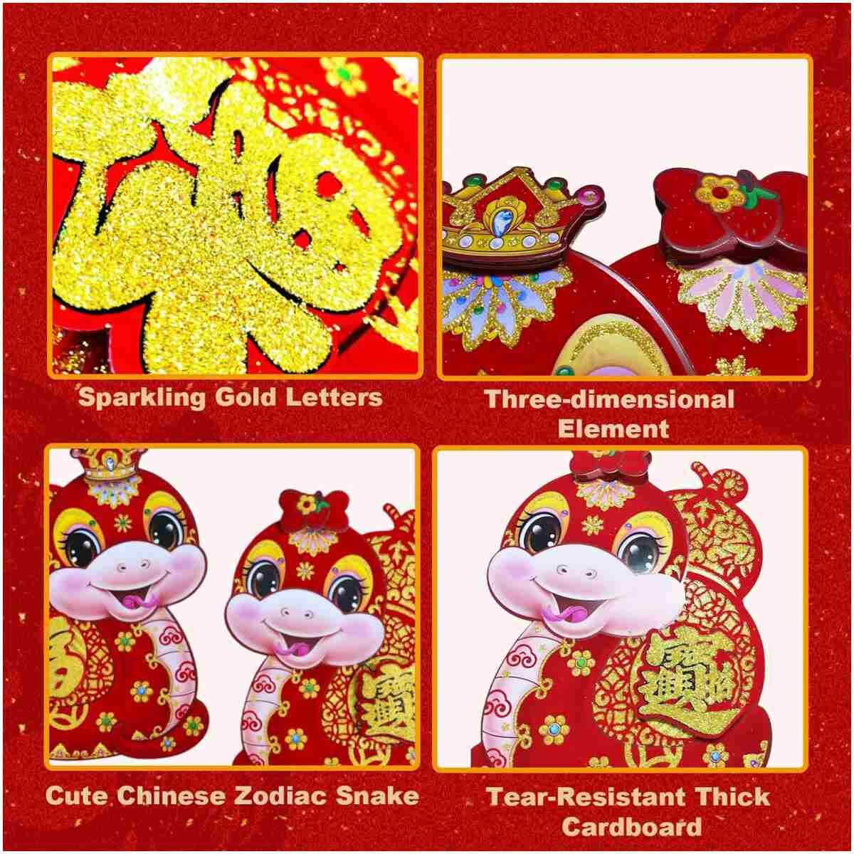 2 PCS Chinese New Year Decorations 2025, Lunar New Year Zodiac Snake Door Sticker Decorative Couplet for Home Restaurant Store Party, Spring Festival Window Cling Decal for Wall...