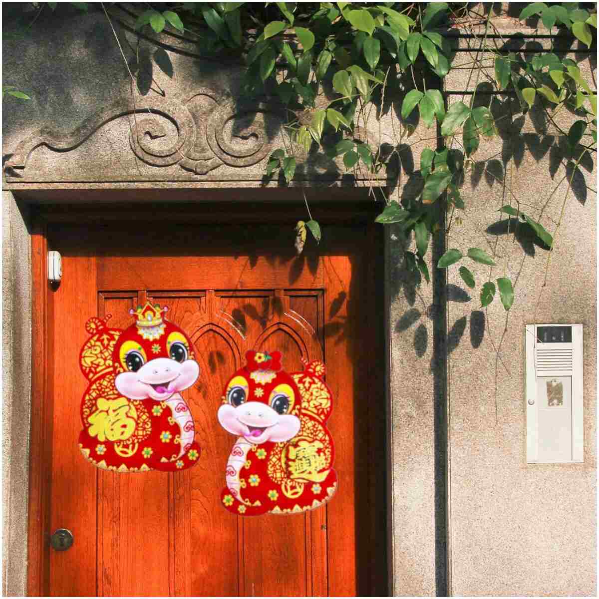 2 PCS Chinese New Year Decorations 2025, Lunar New Year Zodiac Snake Door Sticker Decorative Couplet for Home Restaurant Store Party, Spring Festival Window Cling Decal for Wall...