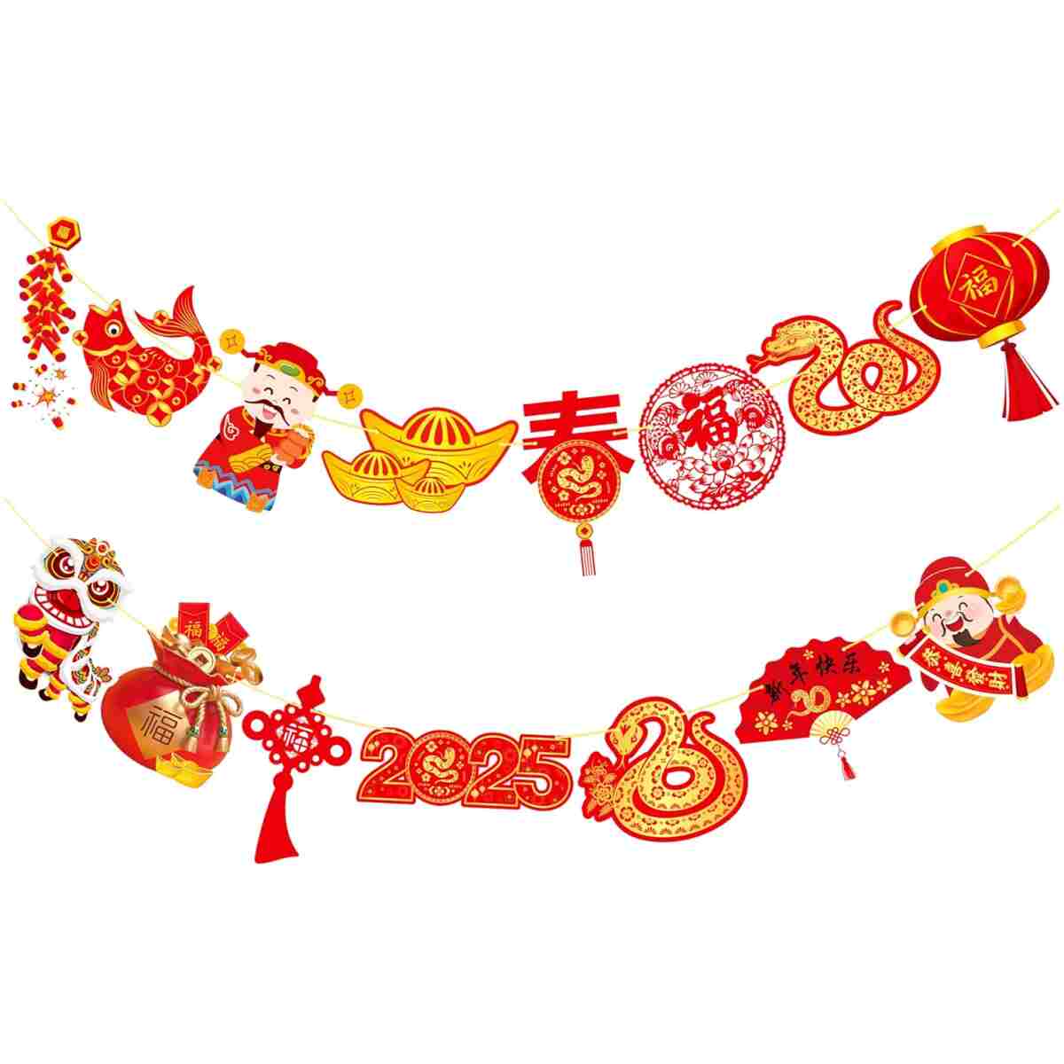2025 Chinese New Year Banner Happy Chinese New Year Decorations 2pcs Spring Festival Party Banners Lunar New Year Cutout Banners for Red Year of Snake Party Supplies