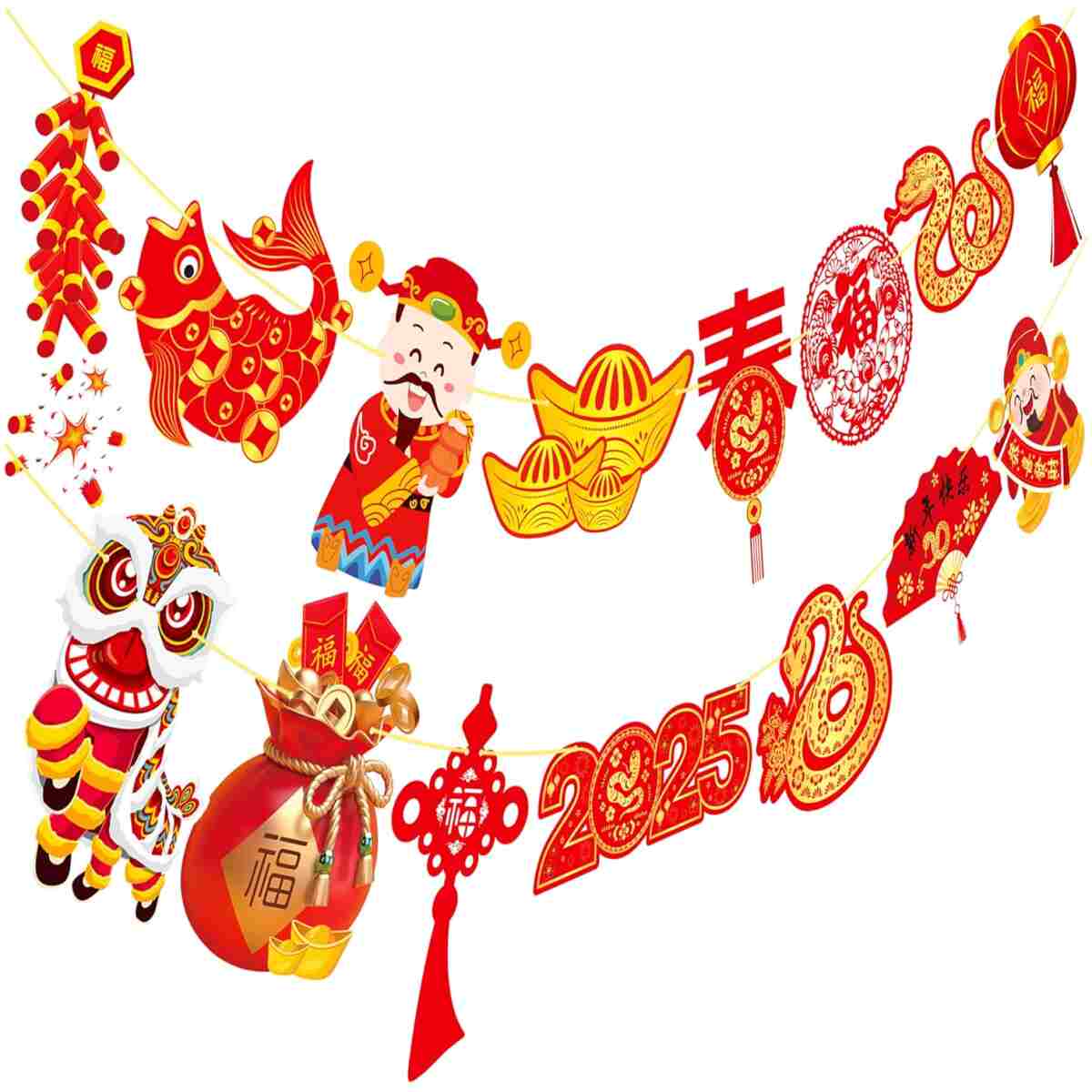 2025 Chinese New Year Banner Happy Chinese New Year Decorations 2pcs Spring Festival Party Banners Lunar New Year Cutout Banners for Red Year of Snake Party Supplies