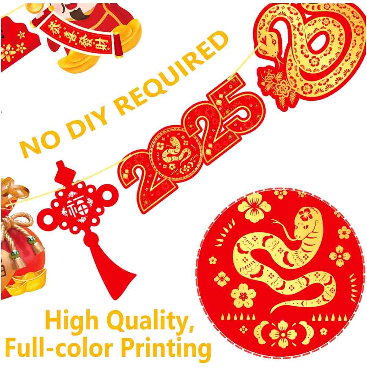 2025 Chinese New Year Banner Happy Chinese New Year Decorations 2pcs Spring Festival Party Banners Lunar New Year Cutout Banners for Red Year of Snake Party Supplies
