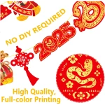 2025 Chinese New Year Banner Happy Chinese New Year Decorations 2pcs Spring Festival Party Banners Lunar New Year Cutout Banners for Red Year of Snake Party Supplies