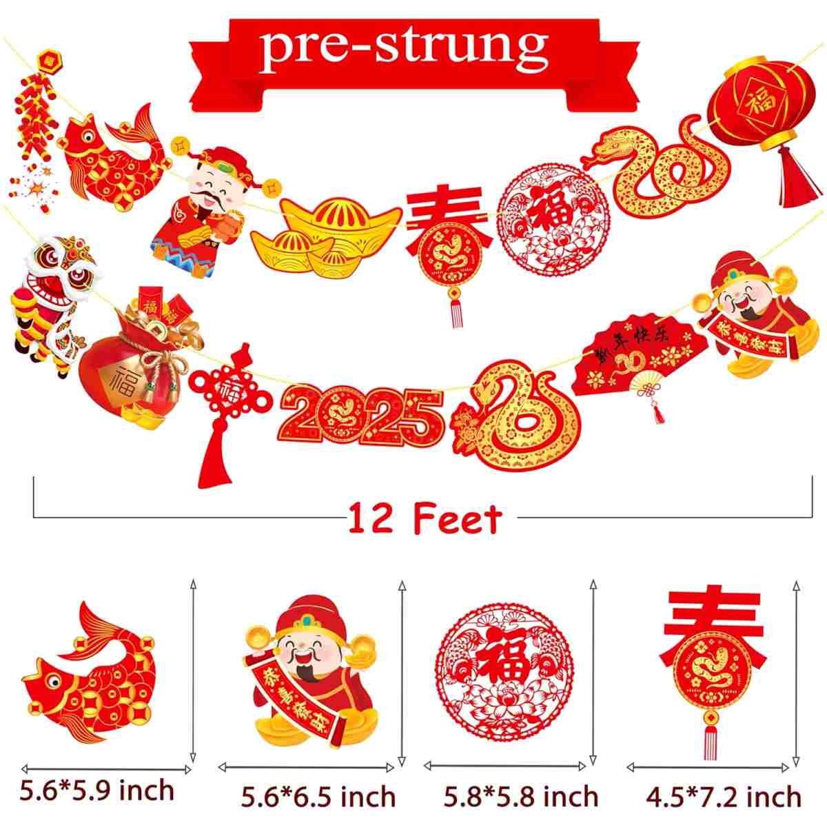 2025 Chinese New Year Banner Happy Chinese New Year Decorations 2pcs Spring Festival Party Banners Lunar New Year Cutout Banners for Red Year of Snake Party Supplies