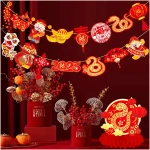 2025 Chinese New Year Banner Happy Chinese New Year Decorations 2pcs Spring Festival Party Banners Lunar New Year Cutout Banners for Red Year of Snake Party Supplies