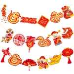 2025 Chinese New Year Banner Happy Chinese New Year Decorations 2pcs Spring Festival Party Banners Lunar New Year Cutout Banners for Red Year of Snake Party Supplies
