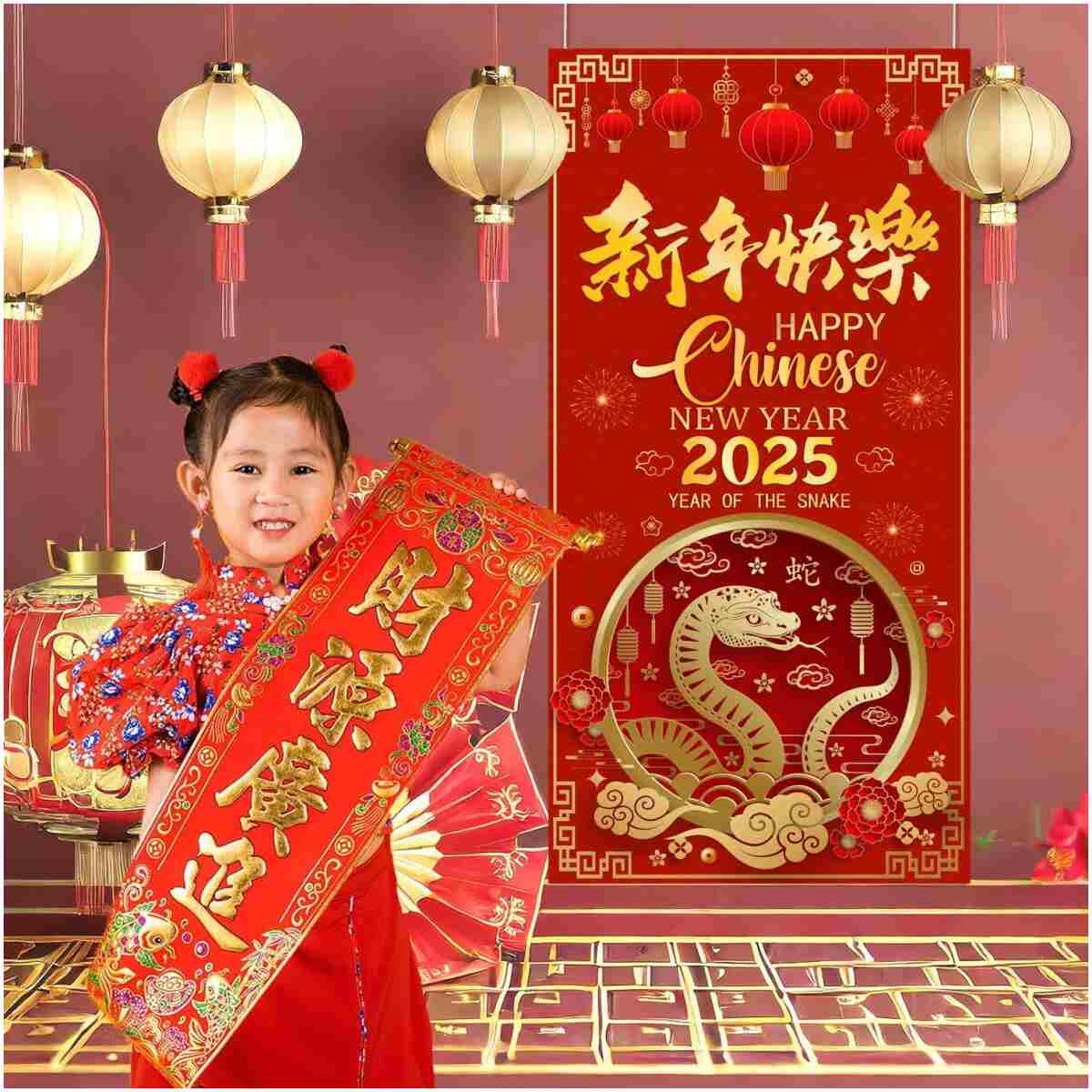 2025 Chinese New Year Door Cover, Chinese New Year Banner 2025 Year of The Snake Banner, 2025 Chinese New Year Decorations, China Spring Festival Lunar New Year Decor