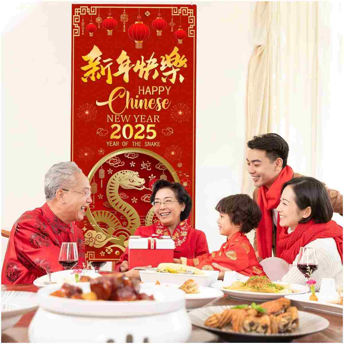 2025 Chinese New Year Door Cover, Chinese New Year Banner 2025 Year of The Snake Banner, 2025 Chinese New Year Decorations, China Spring Festival Lunar New Year Decor