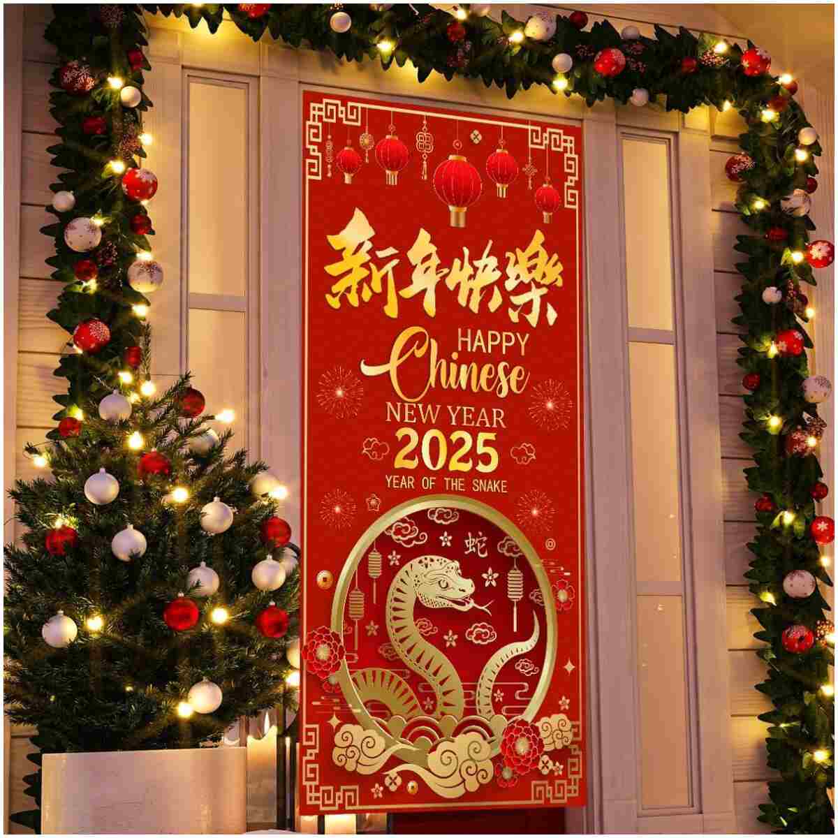 2025 Chinese New Year Door Cover, Chinese New Year Banner 2025 Year of The Snake Banner, 2025 Chinese New Year Decorations, China Spring Festival Lunar New Year Decor