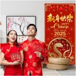 2025 Chinese New Year Door Cover, Chinese New Year Banner 2025 Year of The Snake Banner, 2025 Chinese New Year Decorations, China Spring Festival Lunar New Year Decor