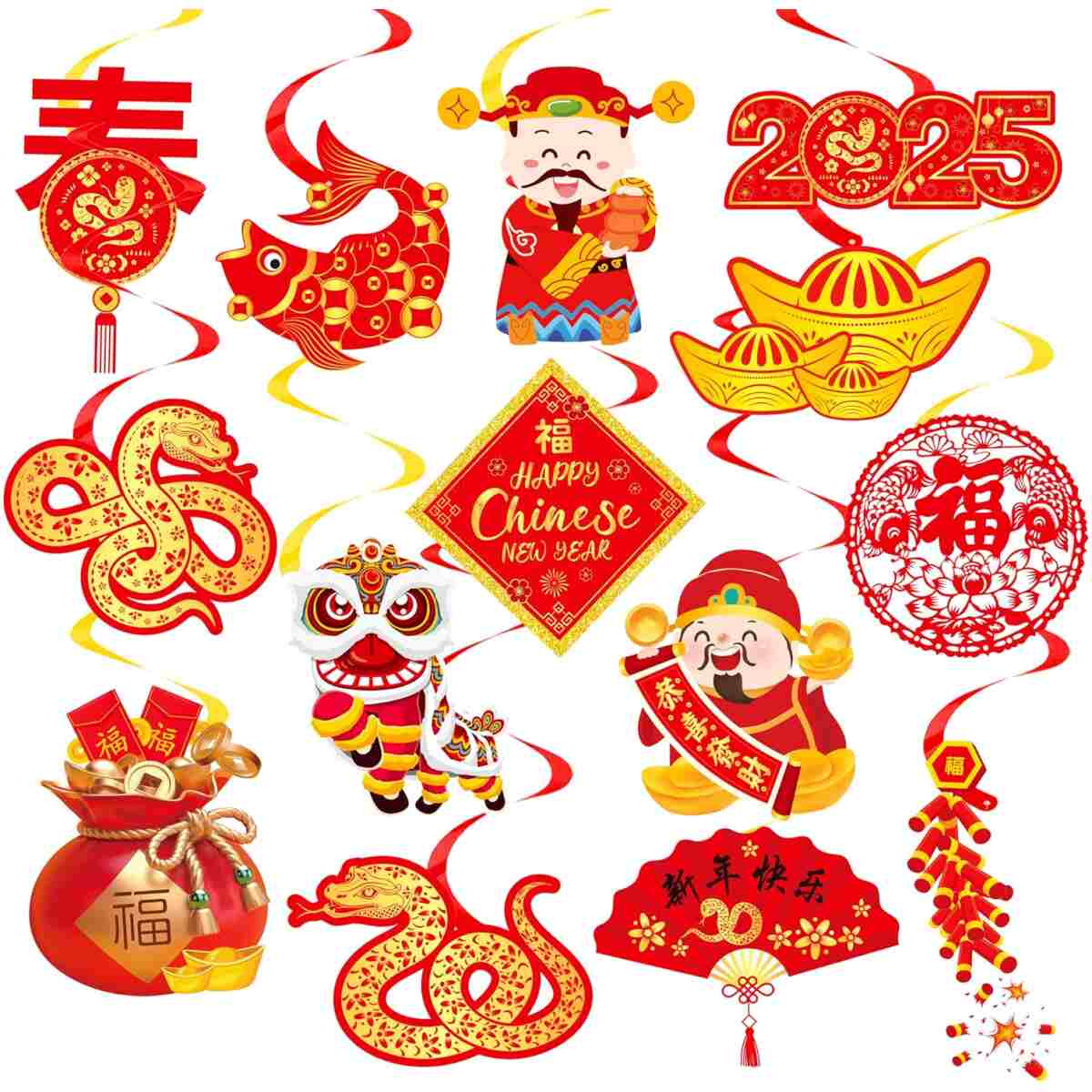 20pcs Chinese New Year Hanging Swirl Decorations 2025 Lunar New Year Decorations Spring Festival Ceiling Streamers for The Snake Chinese New Year Party Chinese Spring Festival...