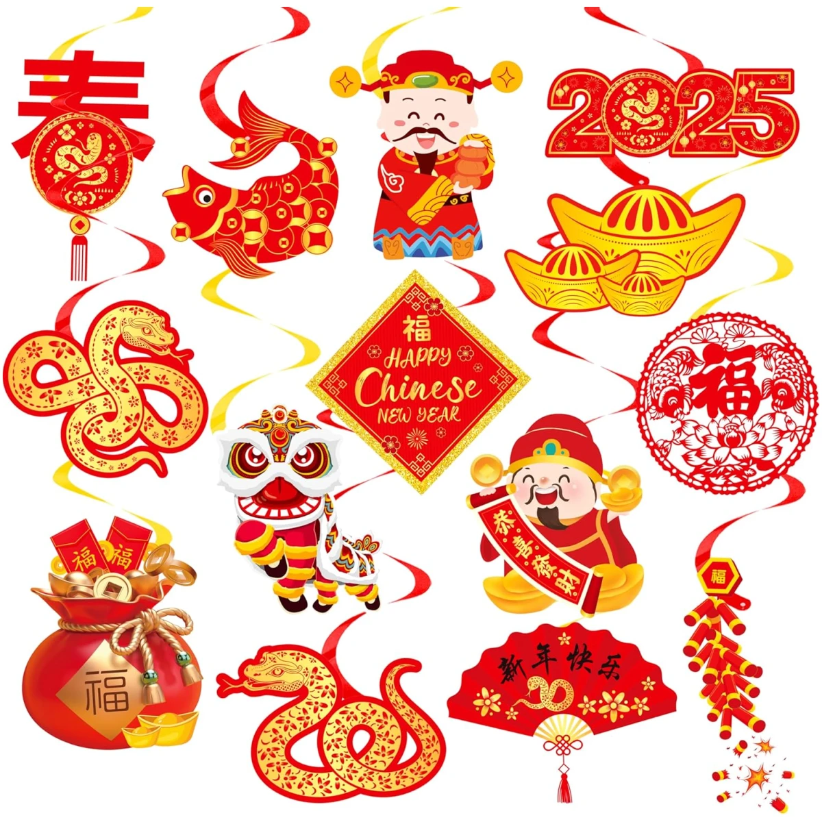 20pcs Chinese New Year Hanging Swirl Decorations 2025 Lunar New Year Decorations Spring Festival Ceiling Streamers for The Snake Chinese New Year Party Chinese Spring Festival...