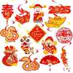 20pcs Chinese New Year Hanging Swirl Decorations 2025 Lunar New Year Decorations Spring Festival Ceiling Streamers for The Snake Chinese New Year Party Chinese Spring Festival...
