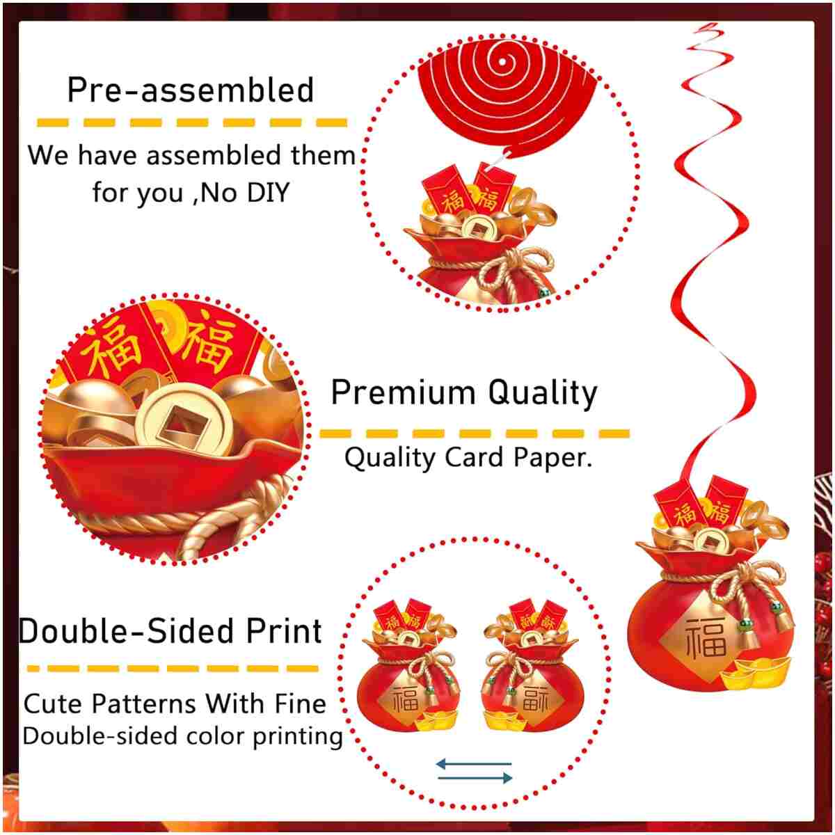 20pcs Chinese New Year Hanging Swirl Decorations 2025 Lunar New Year Decorations Spring Festival Ceiling Streamers for The Snake Chinese New Year Party Chinese Spring Festival...