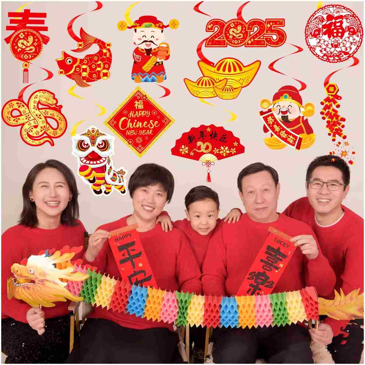 20pcs Chinese New Year Hanging Swirl Decorations 2025 Lunar New Year Decorations Spring Festival Ceiling Streamers for The Snake Chinese New Year Party Chinese Spring Festival...