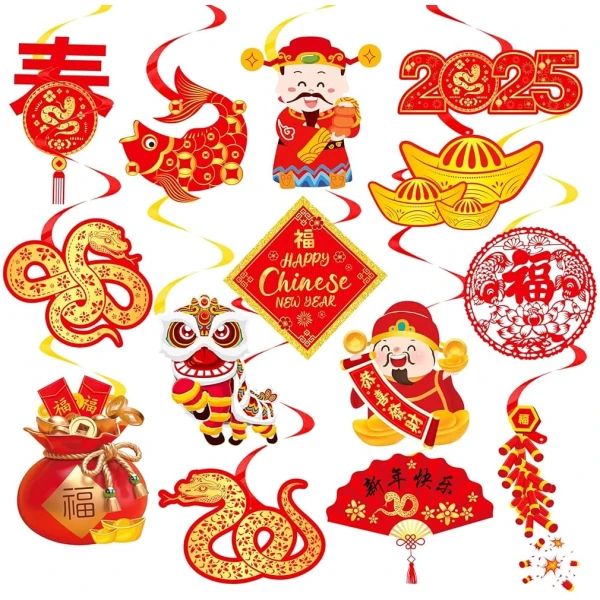 20pcs Chinese New Year Hanging Swirl Decorations 2025 Lunar New Year Decorations Spring Festival Ceiling Streamers for The Snake Chinese New Year Party Chinese Spring Festival...