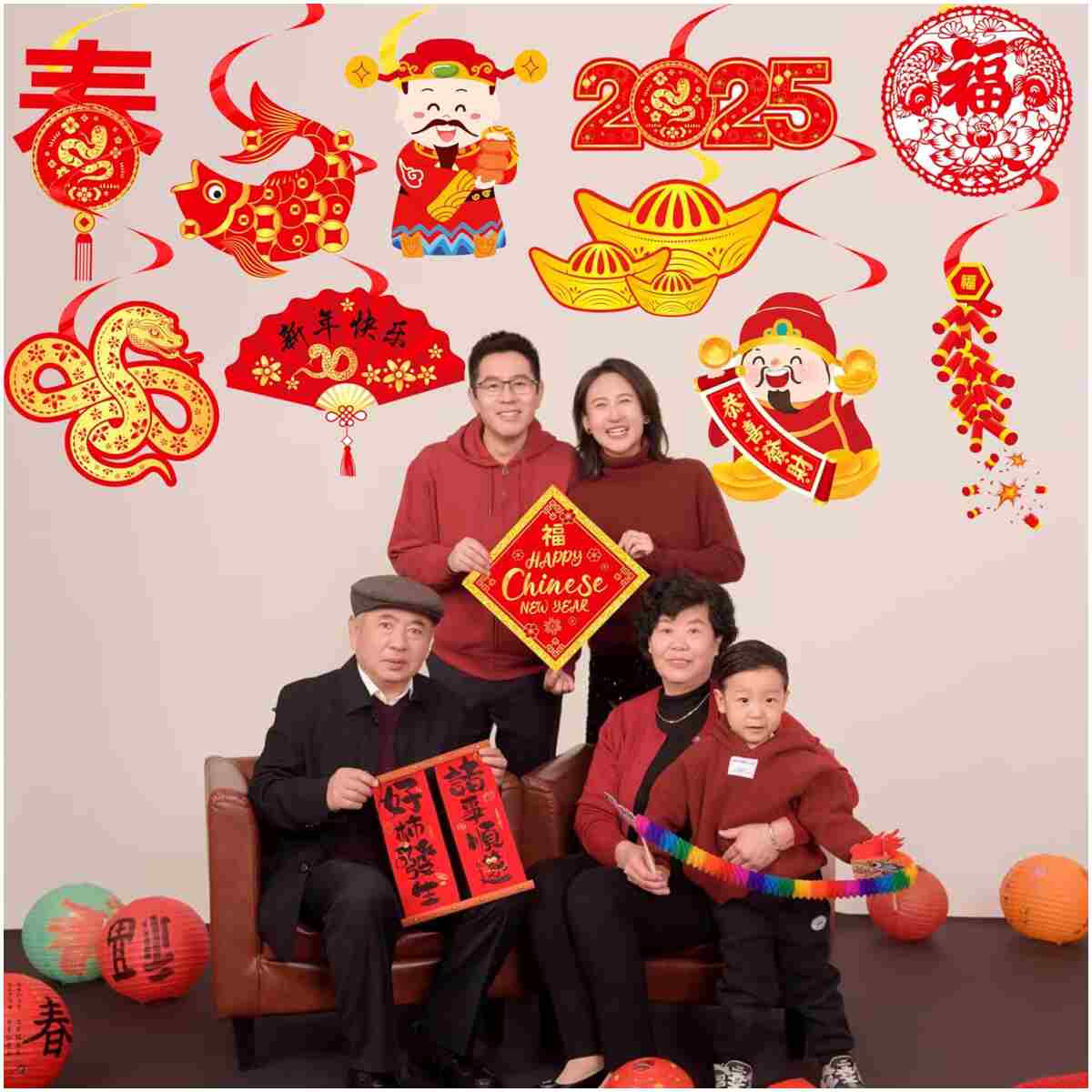 20pcs Chinese New Year Hanging Swirl Decorations 2025 Lunar New Year Decorations Spring Festival Ceiling Streamers for The Snake Chinese New Year Party Chinese Spring Festival...