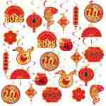 22 Set Chinese New Year Decoration 2025 Lunar New Year Hanging Swirls Spring Festival Ceiling Streamers Red Gold Spiral Banner Year of the Snake Decoration Holiday Home Party...