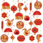 22 Set Chinese New Year Decoration 2025 Lunar New Year Hanging Swirls Spring Festival Ceiling Streamers Red Gold Spiral Banner Year of the Snake Decoration Holiday Home Party...