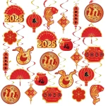 22 Set Chinese New Year Decoration 2025 Lunar New Year Hanging Swirls Spring Festival Ceiling Streamers Red Gold Spiral Banner Year of the Snake Decoration Holiday Home Party...