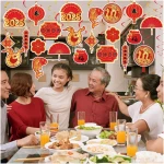 22 Set Chinese New Year Decoration 2025 Lunar New Year Hanging Swirls Spring Festival Ceiling Streamers Red Gold Spiral Banner Year of the Snake Decoration Holiday Home Party...