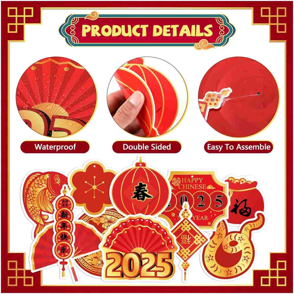 22 Set Chinese New Year Decoration 2025 Lunar New Year Hanging Swirls Spring Festival Ceiling Streamers Red Gold Spiral Banner Year of the Snake Decoration Holiday Home Party...