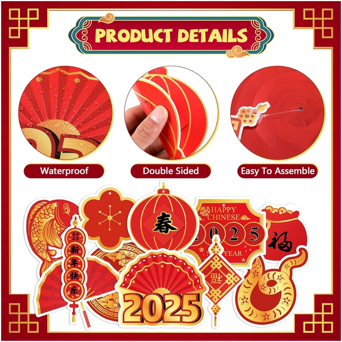 22 Set Chinese New Year Decoration 2025 Lunar New Year Hanging Swirls Spring Festival Ceiling Streamers Red Gold Spiral Banner Year of the Snake Decoration Holiday Home Party...