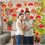 22 Set Chinese New Year Decoration 2025 Lunar New Year Hanging Swirls Spring Festival Ceiling Streamers Red Gold Spiral Banner Year of the Snake Decoration Holiday Home Party...
