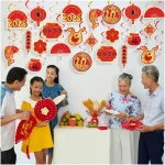 22 Set Chinese New Year Decoration 2025 Lunar New Year Hanging Swirls Spring Festival Ceiling Streamers Red Gold Spiral Banner Year of the Snake Decoration Holiday Home Party...