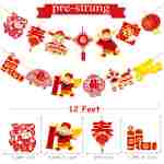 2pcs Chinese New Year Banner 2025 Red and Gold Chinese New Years Decorations Happy Chinese New Year Banner 2025 Spring Festival Party Decorations for Lunar New Year 2025 Chinese...