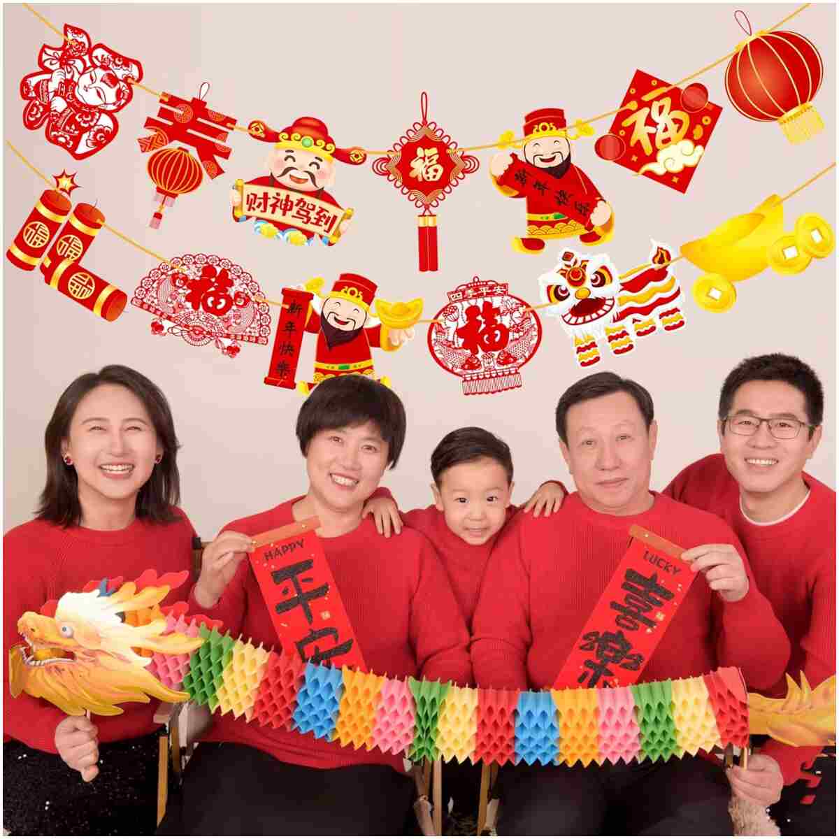 2pcs Chinese New Year Banner 2025 Red and Gold Chinese New Years Decorations Happy Chinese New Year Banner 2025 Spring Festival Party Decorations for Lunar New Year 2025 Chinese...