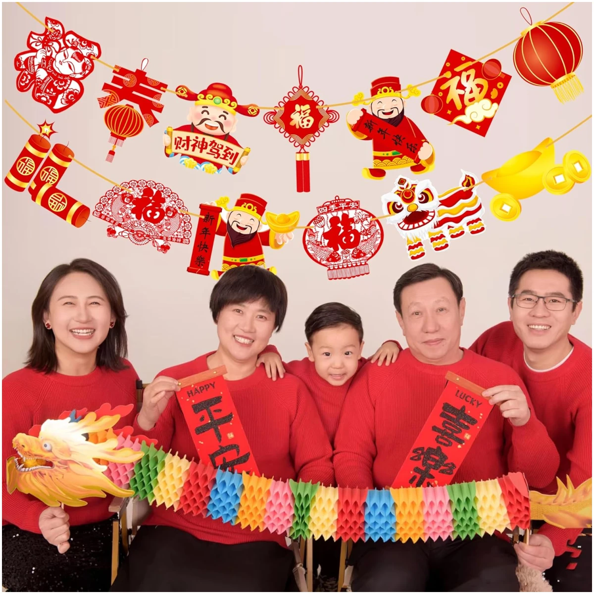 2pcs Chinese New Year Banner 2025 Red and Gold Chinese New Years Decorations Happy Chinese New Year Banner 2025 Spring Festival Party Decorations for Lunar New Year 2025 Chinese...