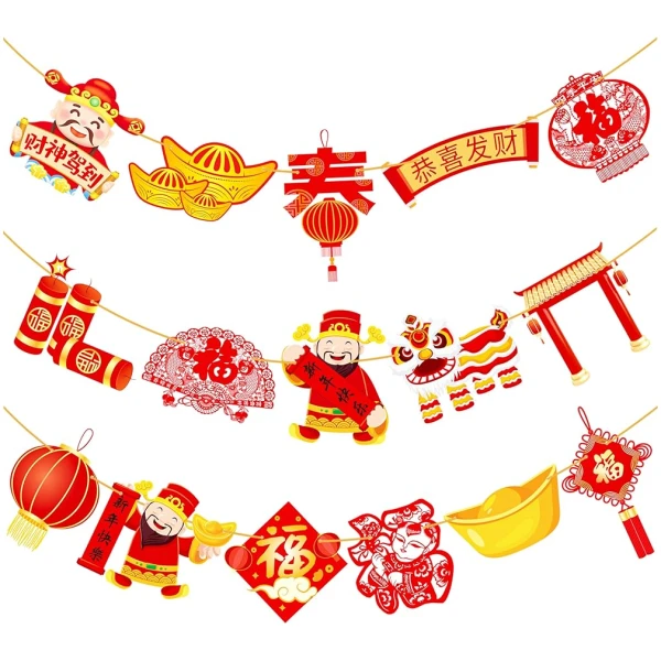 2pcs Chinese New Year Banner 2025 Red and Gold Chinese New Years Decorations Happy Chinese New Year Banner 2025 Spring Festival Party Decorations for Lunar New Year 2025 Chinese...