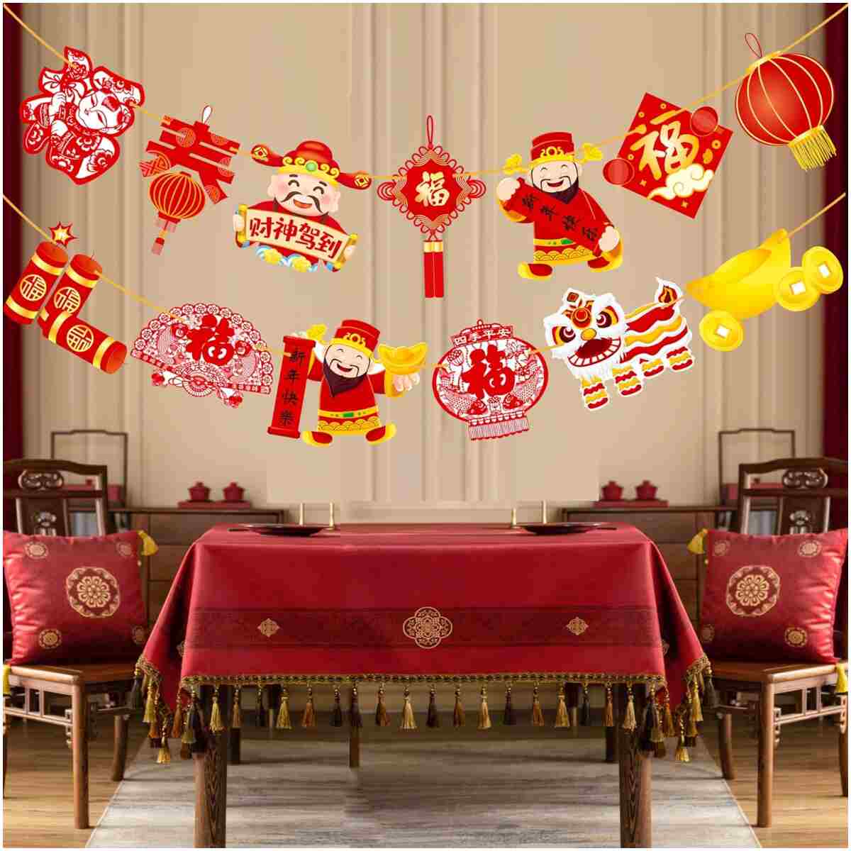 2pcs Chinese New Year Banner 2025 Red and Gold Chinese New Years Decorations Happy Chinese New Year Banner 2025 Spring Festival Party Decorations for Lunar New Year 2025 Chinese...