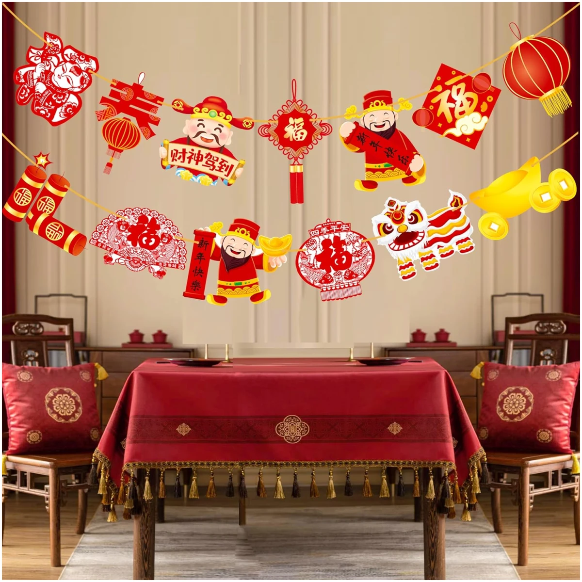 2pcs Chinese New Year Banner 2025 Red and Gold Chinese New Years Decorations Happy Chinese New Year Banner 2025 Spring Festival Party Decorations for Lunar New Year 2025 Chinese...