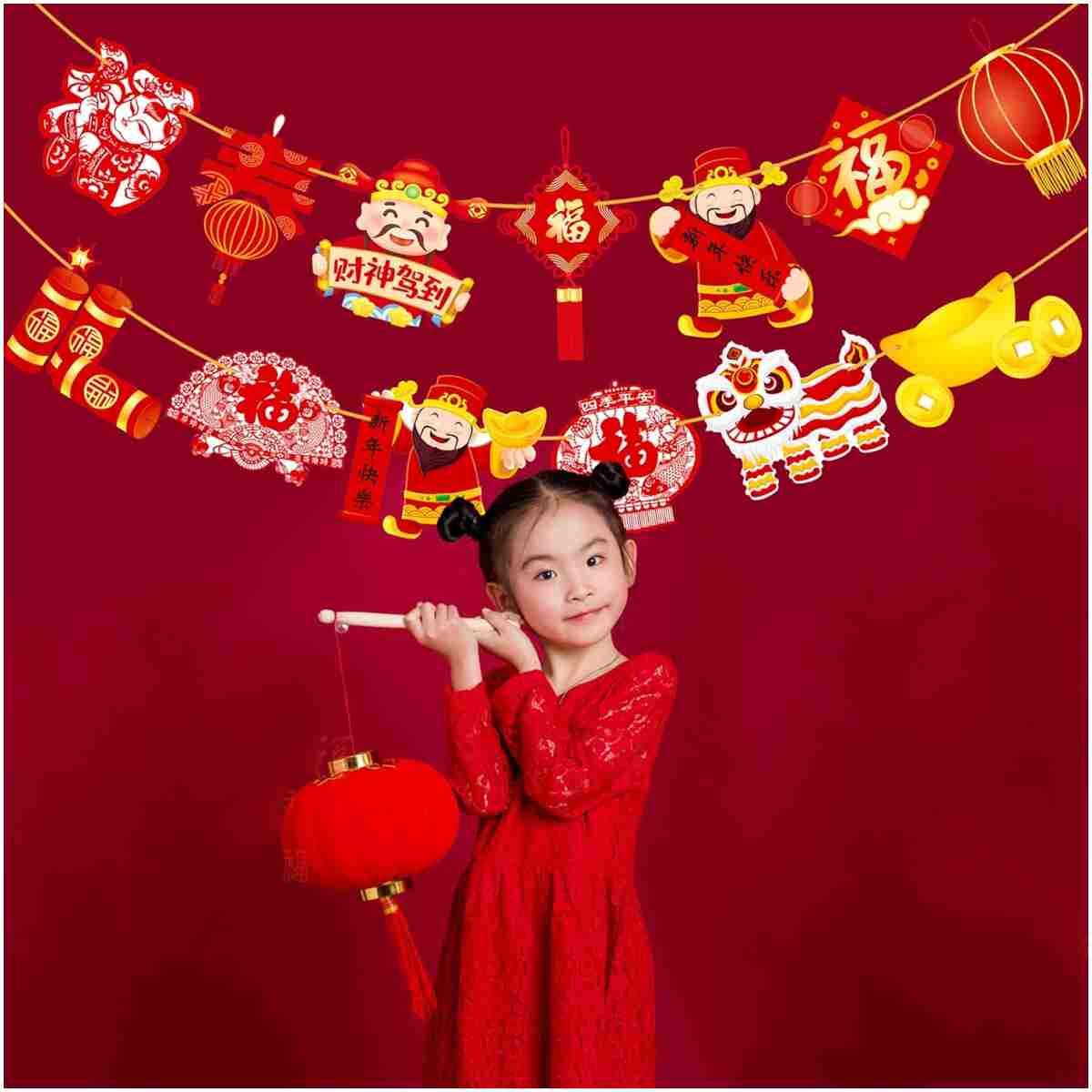 2pcs Chinese New Year Banner 2025 Red and Gold Chinese New Years Decorations Happy Chinese New Year Banner 2025 Spring Festival Party Decorations for Lunar New Year 2025 Chinese...