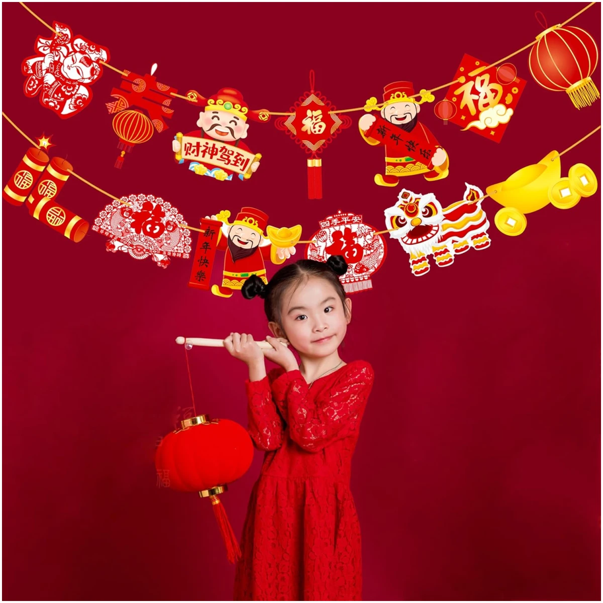 2pcs Chinese New Year Banner 2025 Red and Gold Chinese New Years Decorations Happy Chinese New Year Banner 2025 Spring Festival Party Decorations for Lunar New Year 2025 Chinese...
