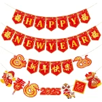 4pcs Happy Chinese New Year Banners Lunar New Year Banners Spring Festival Party Decorations for 2025 Chinese New Year Party Supplies Year of the Snake Hanging Decoration