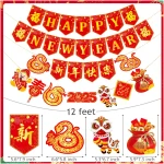 4pcs Happy Chinese New Year Banners Lunar New Year Banners Spring Festival Party Decorations for 2025 Chinese New Year Party Supplies Year of the Snake Hanging Decoration