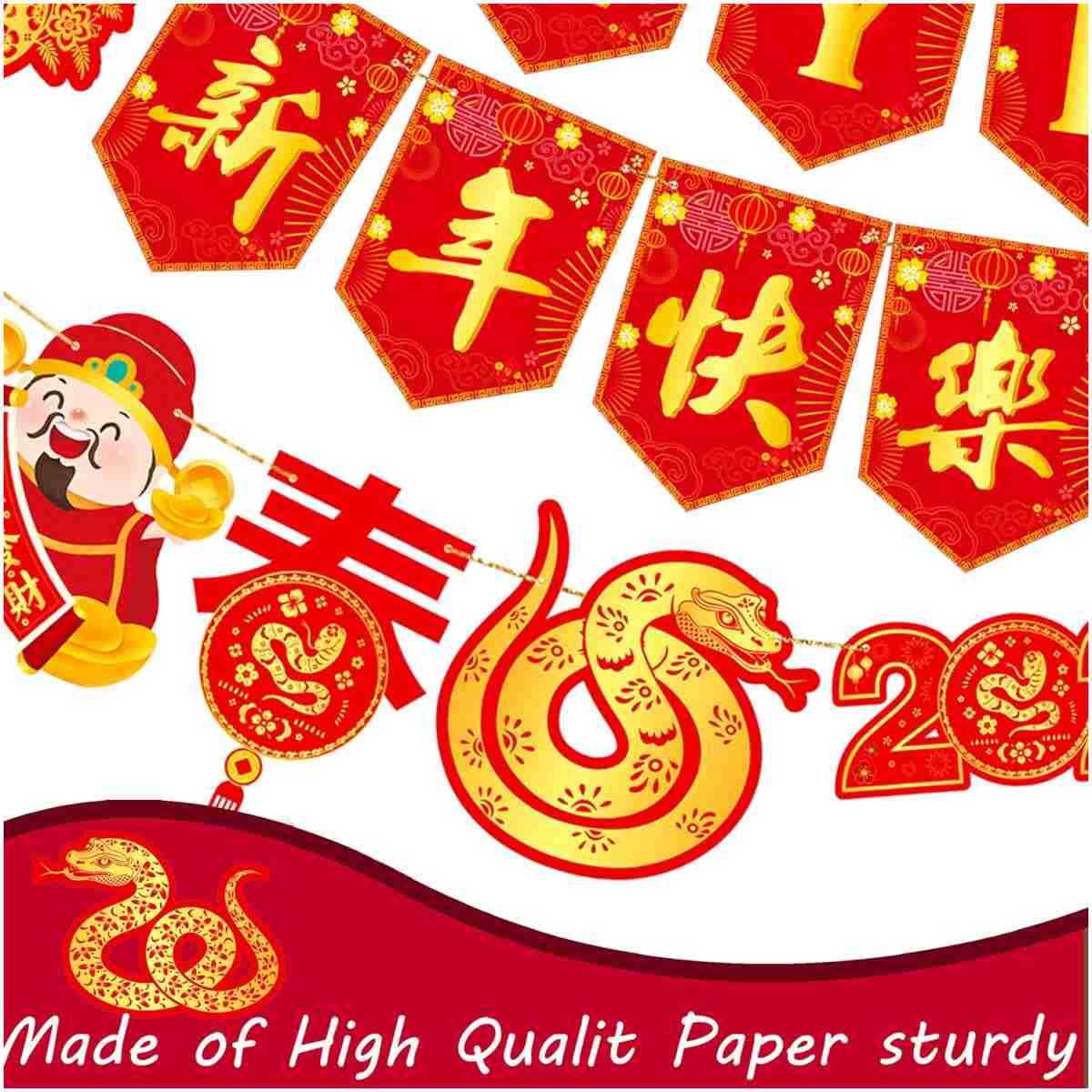 4pcs Happy Chinese New Year Banners Lunar New Year Banners Spring Festival Party Decorations for 2025 Chinese New Year Party Supplies Year of the Snake Hanging Decoration