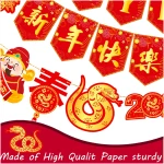 4pcs Happy Chinese New Year Banners Lunar New Year Banners Spring Festival Party Decorations for 2025 Chinese New Year Party Supplies Year of the Snake Hanging Decoration