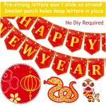 4pcs Happy Chinese New Year Banners Lunar New Year Banners Spring Festival Party Decorations for 2025 Chinese New Year Party Supplies Year of the Snake Hanging Decoration