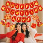 4pcs Happy Chinese New Year Banners Lunar New Year Banners Spring Festival Party Decorations for 2025 Chinese New Year Party Supplies Year of the Snake Hanging Decoration